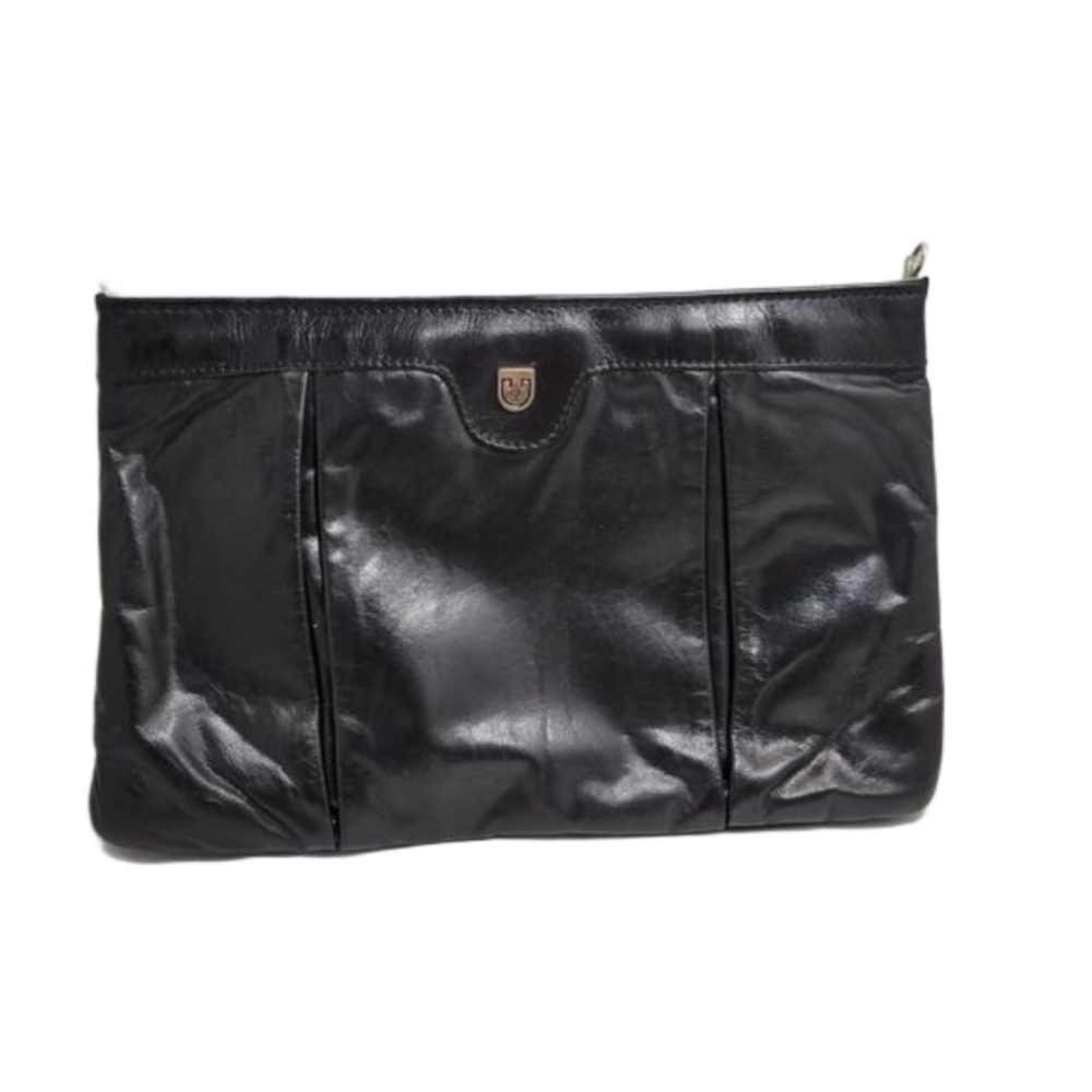 1980s Karnig Mann genuine leather cluch purse made in Canada Vintage Black